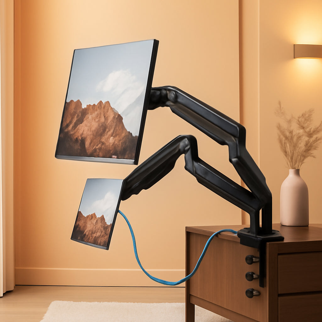 Dual Monitor Stand With USB Port Height Adjustable Arms