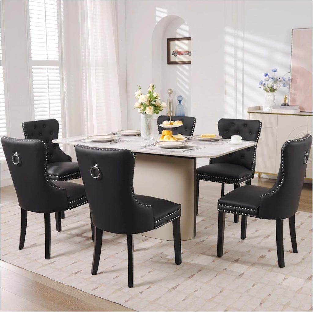 PU Leather Tufted Upholstered Chairs SolidWood Black