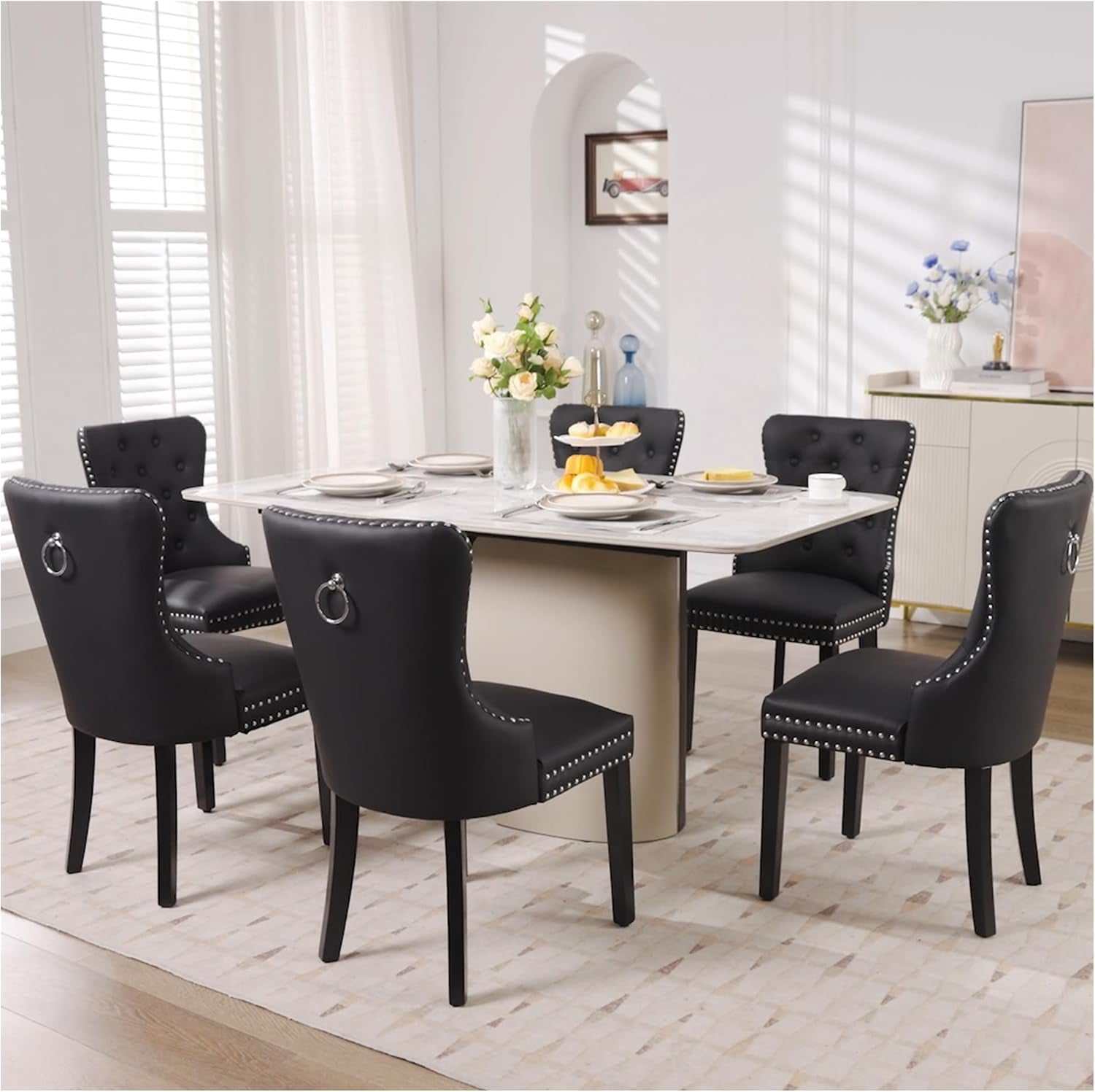 PU Leather Tufted Upholstered Chairs SolidWood Black