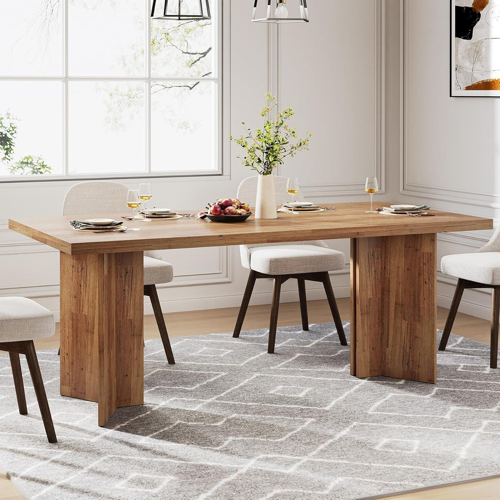 63 Inch Walnut Farmhouse Dining Table Seats Four To Six