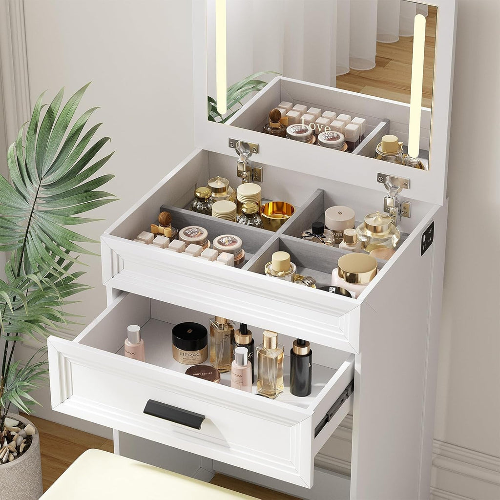 White Vanity Desk With Integrated Illumination Lighting