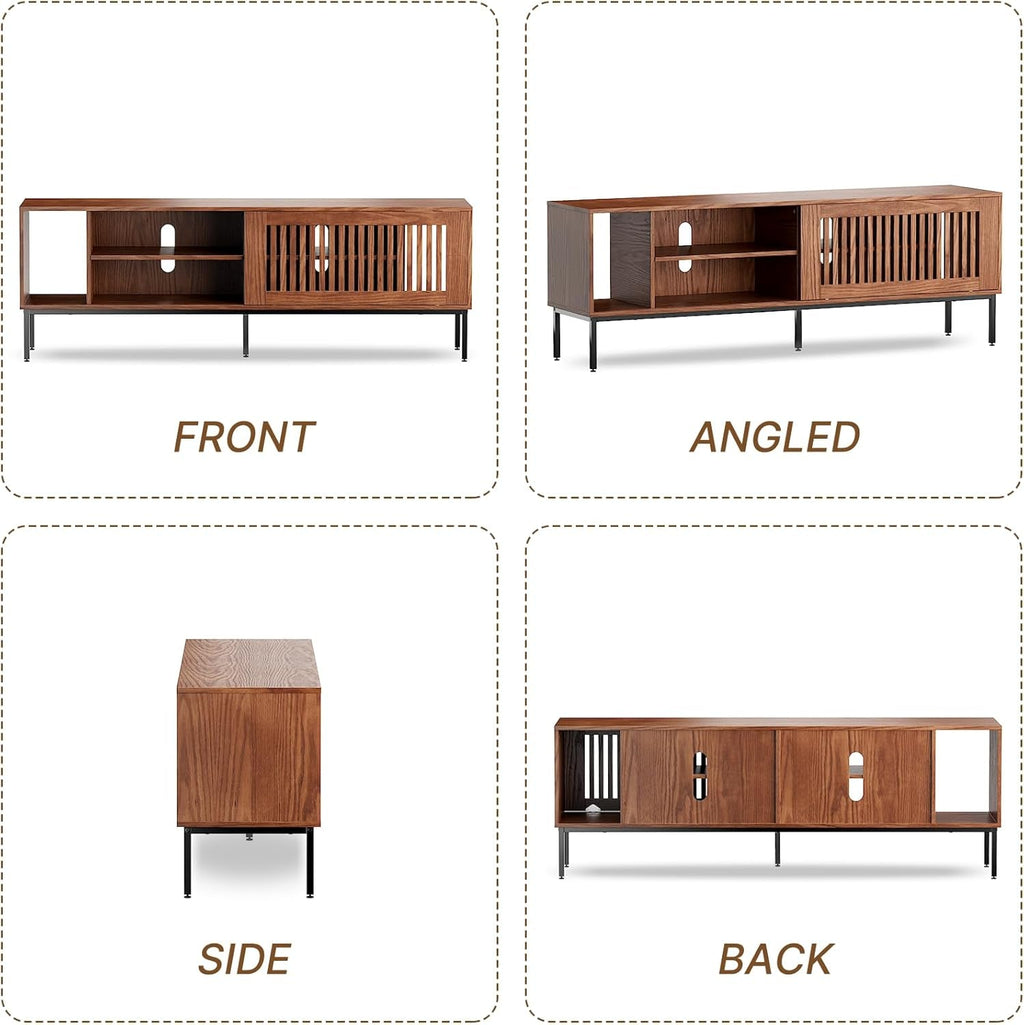 65 Inch Farmhouse TV Stand Rustic Brown Sliding Door
