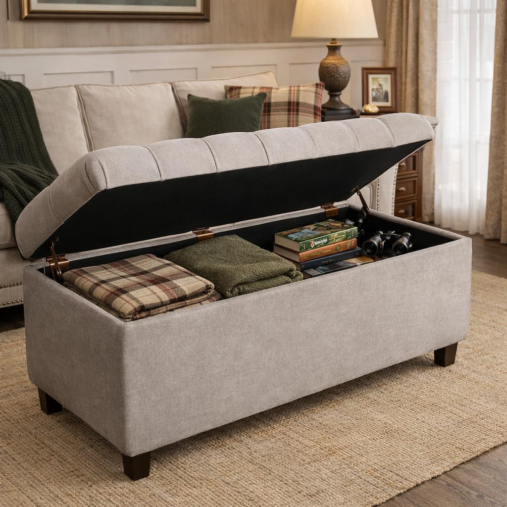 Charcoal Grey Tufted Storage Ottoman Bench Hinged Lid