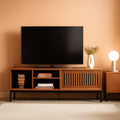 65 Inch Farmhouse TV Stand Rustic Brown Sliding Door