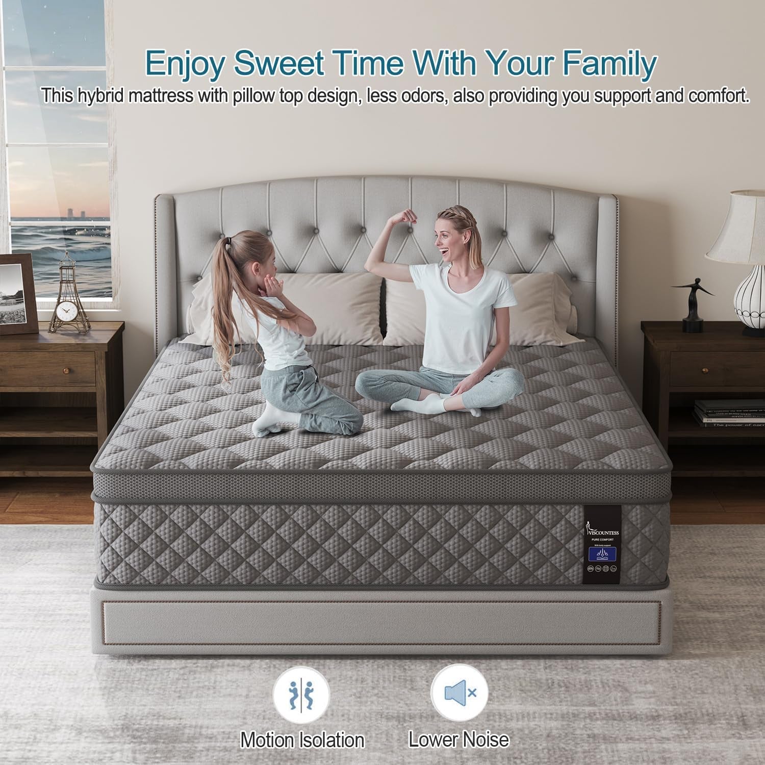 Full Gray 14Inch Premium Medium Firm Hybrid Mattress
