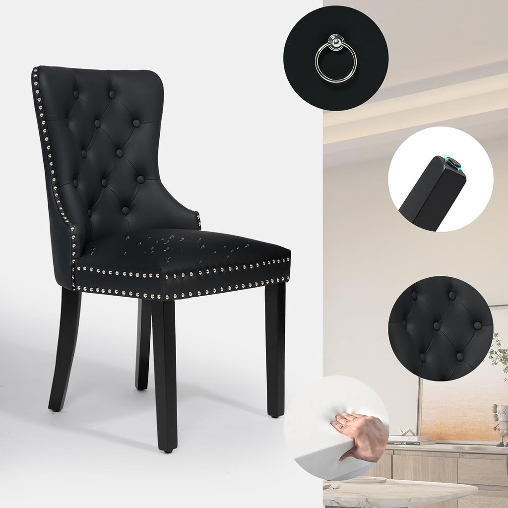 PU Leather Tufted Upholstered Chairs SolidWood Black