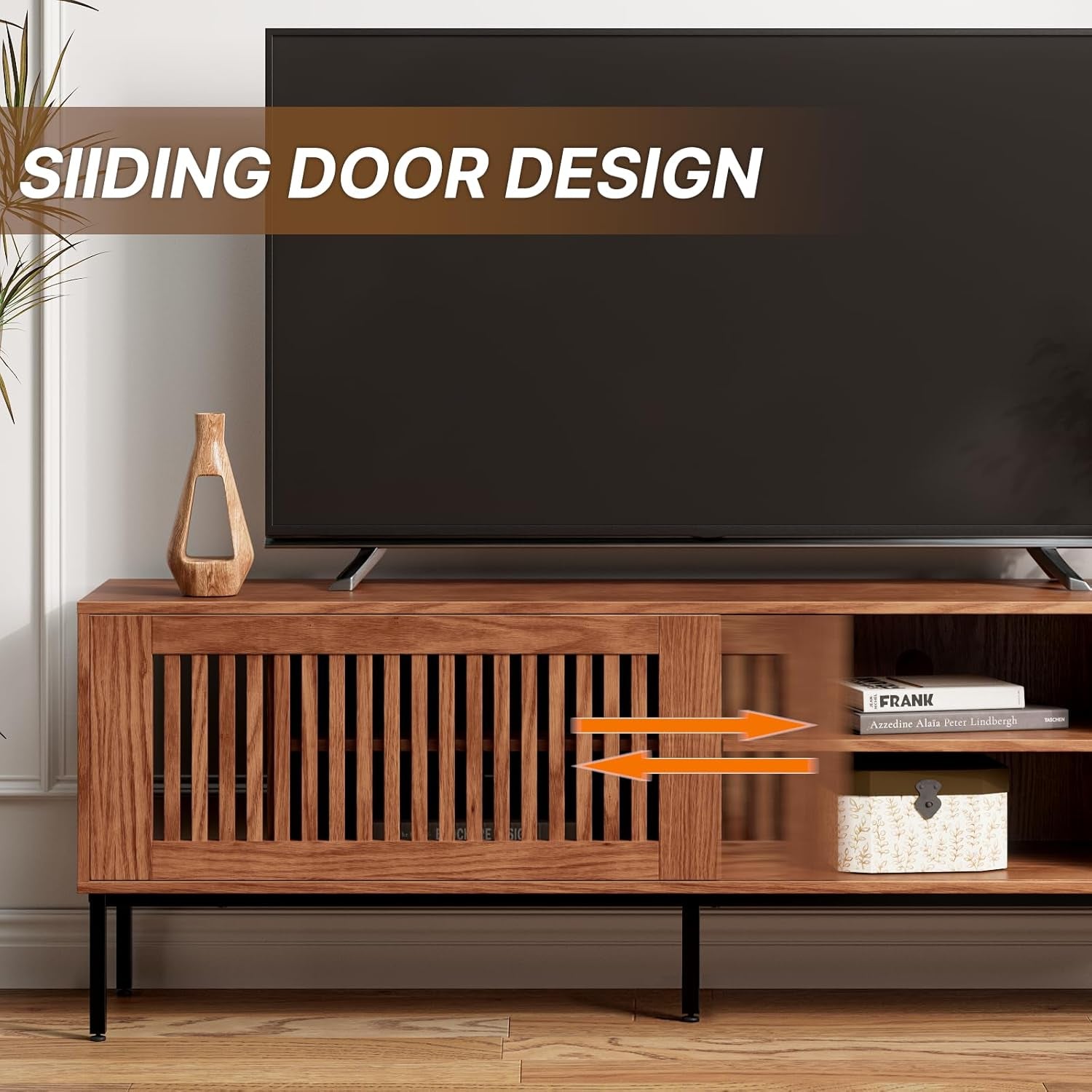 65 Inch Farmhouse TV Stand Rustic Brown Sliding Door
