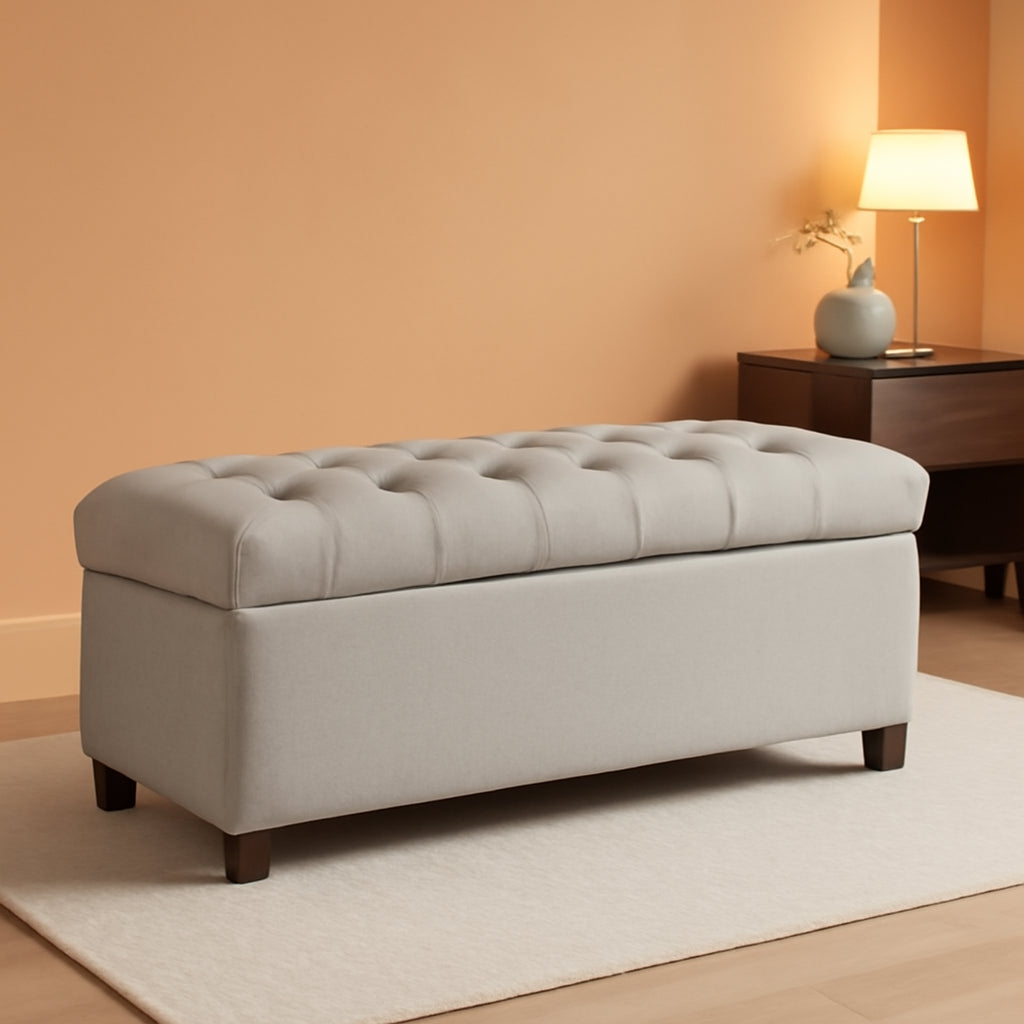 Charcoal Grey Tufted Storage Ottoman Bench Hinged Lid