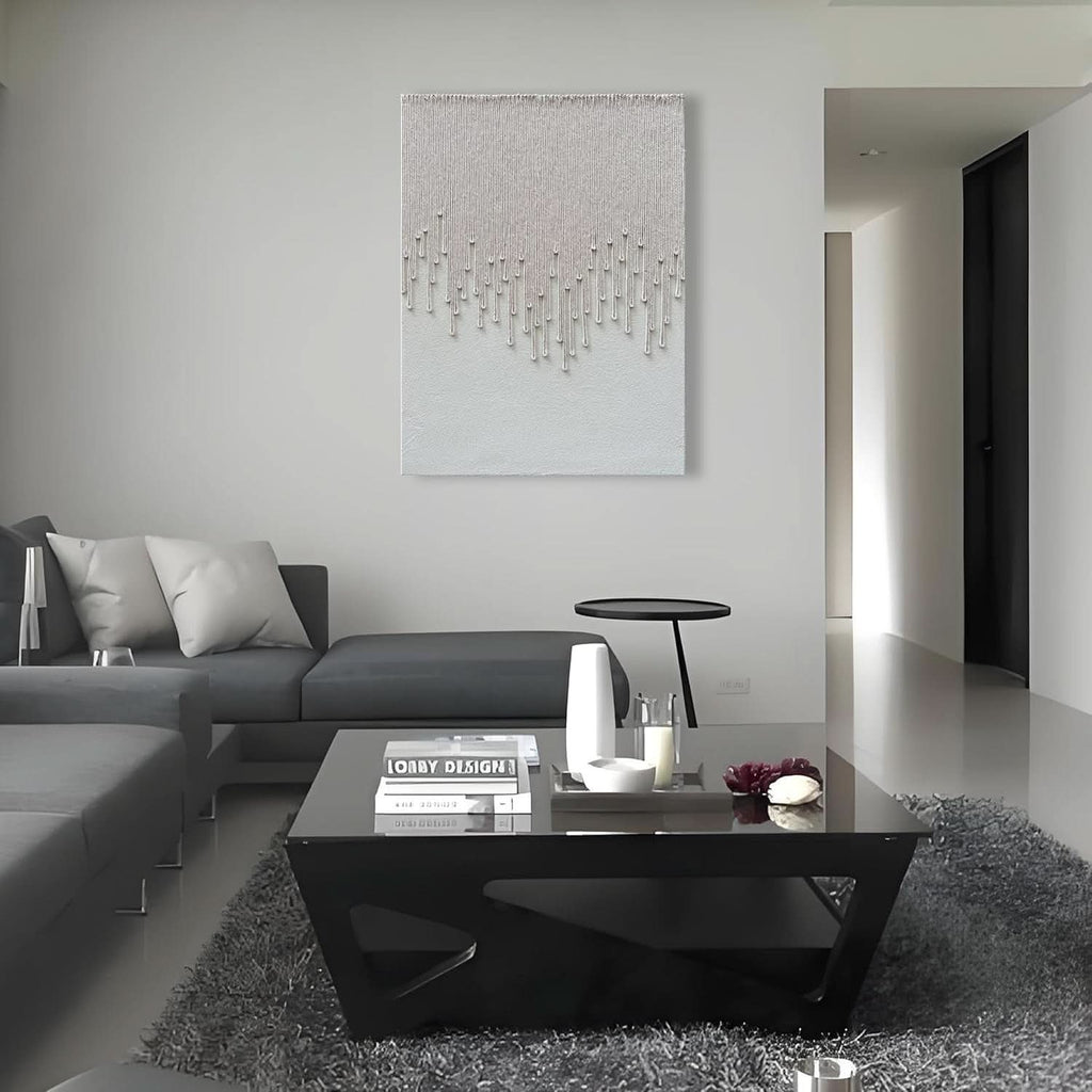 Hand-Painted White Abstract Oil Painting 40x28 Inch