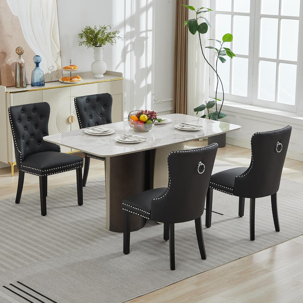 PU Leather Tufted Upholstered Chairs SolidWood Black