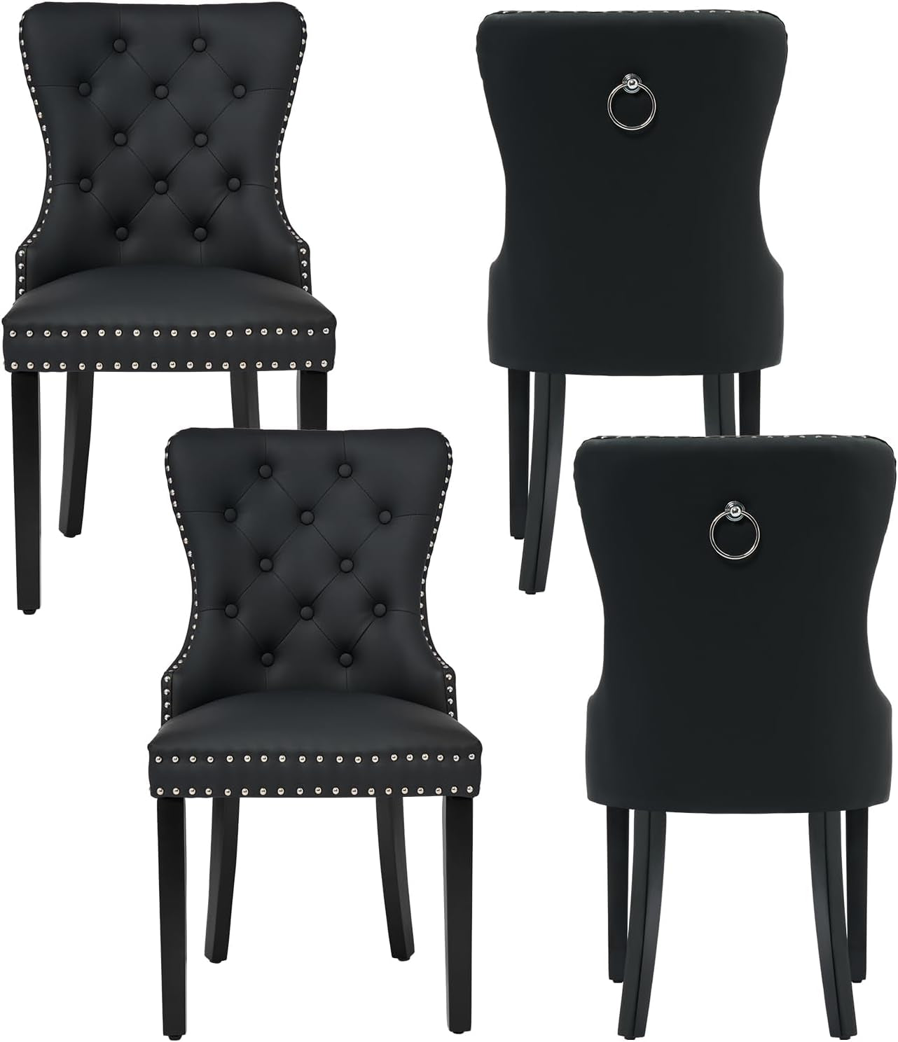 PU Leather Tufted Upholstered Chairs SolidWood Black