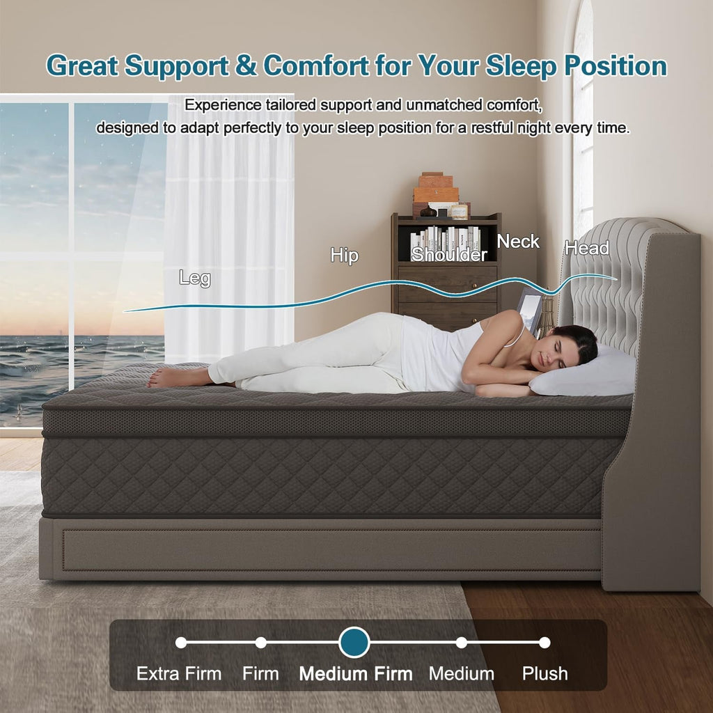 Full Gray 14Inch Premium Medium Firm Hybrid Mattress