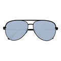 KEY - Oversize Large Flat Lens Metal Aviator Sunglasses Black Silver Mirror