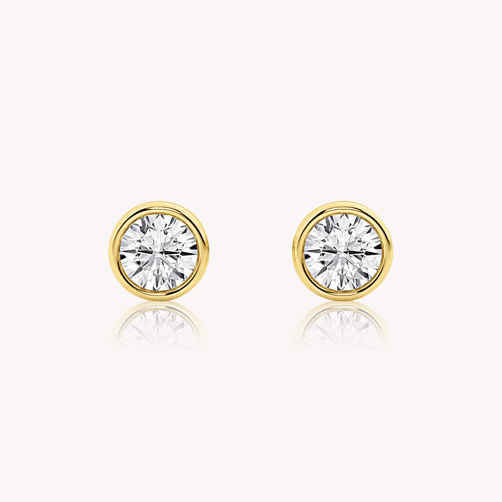 Bezel Set Round Cut Diamond Studs 1 TCW - 14k Solid Gold
