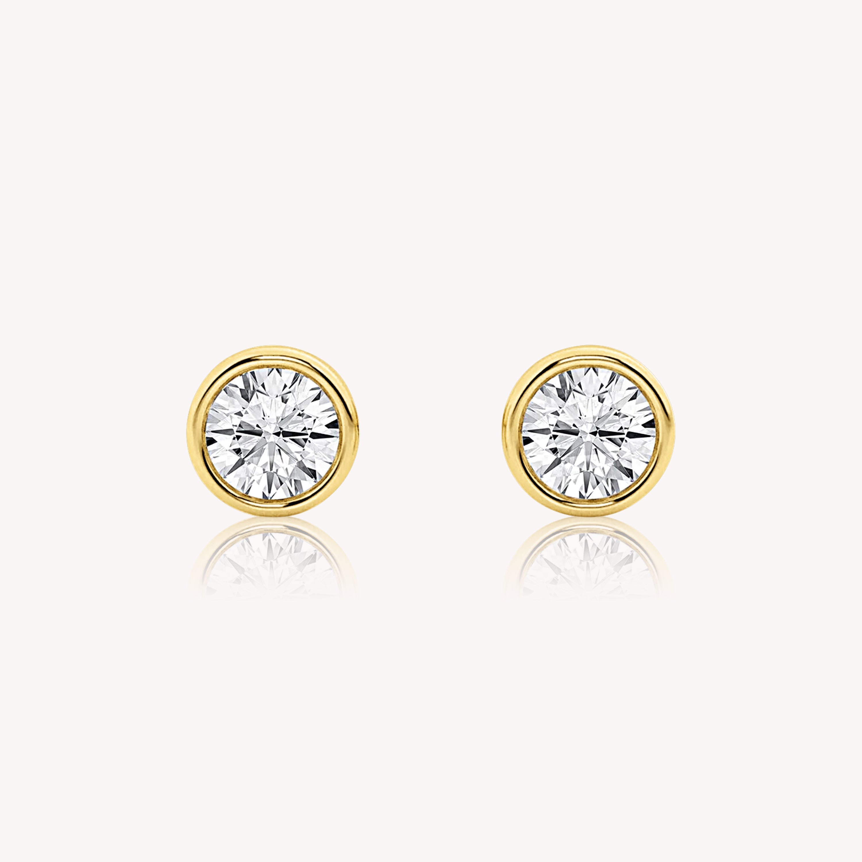 Bezel Set Round Cut Diamond Studs 1 TCW - 14k Solid Gold